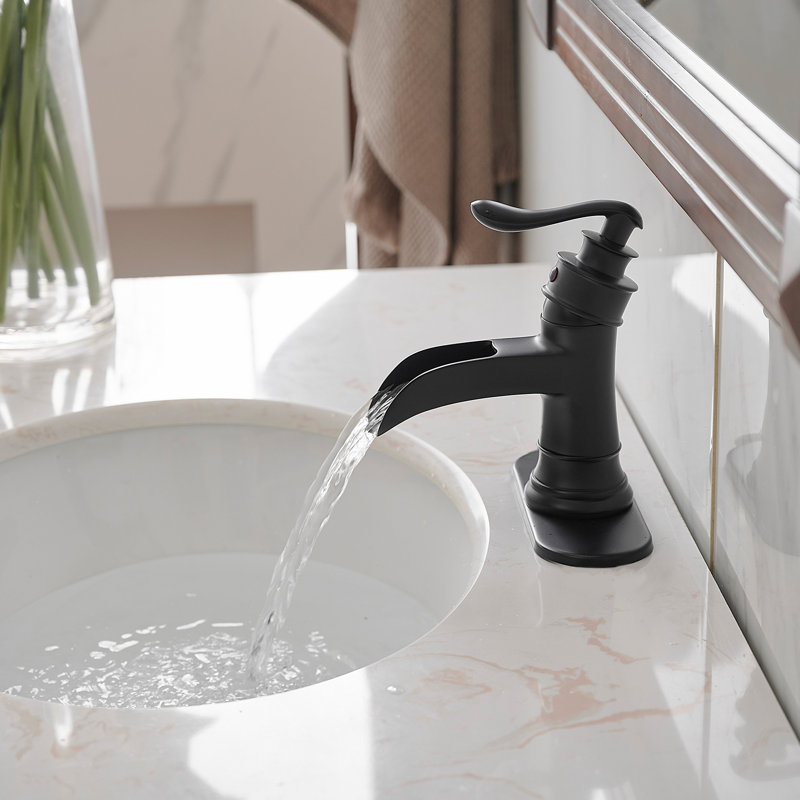 Robinet pour salle de bain à poignée simple à arc simple avec drain en bronze huilé Waterfall, Noir mat