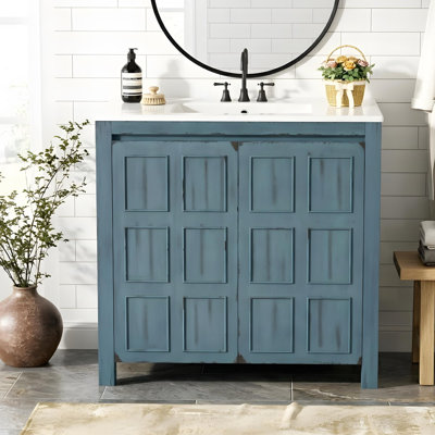 36" bathroom vanity with ceramic sink, soft-close doors and adjustable shelves