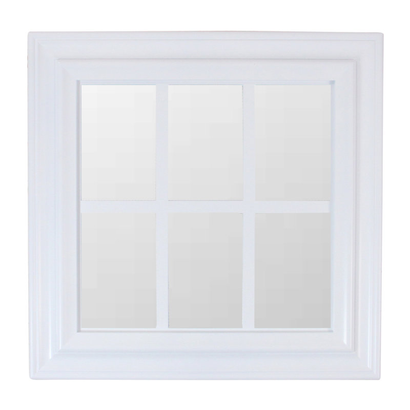 17.5" Contemporary Windowpane Square Wall Mirror, White