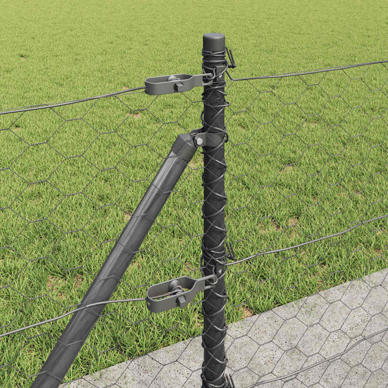 Vidaxl Fence With Posts PVC-Coated Steel, Grey, 50cm H x 2500cm W x 3.2cm D