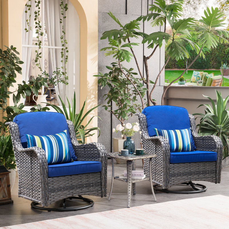 Guillen 2 - Person Patio Conversation Set with Cushions, Blue, Gray