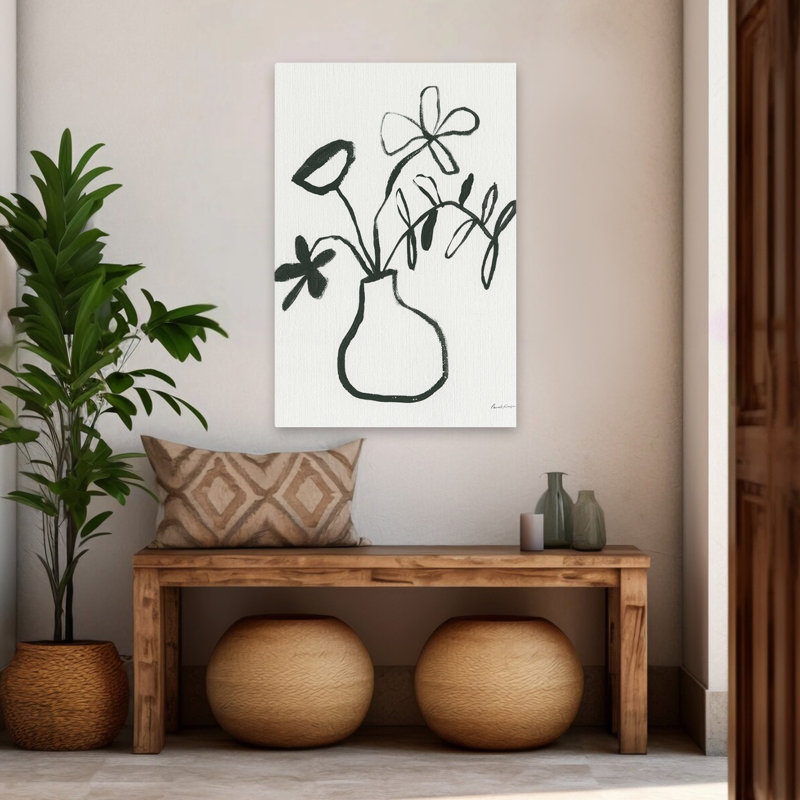 Croquis floral I - dessin de bouquets de fleurs noirs, H 48 po x l 32 po