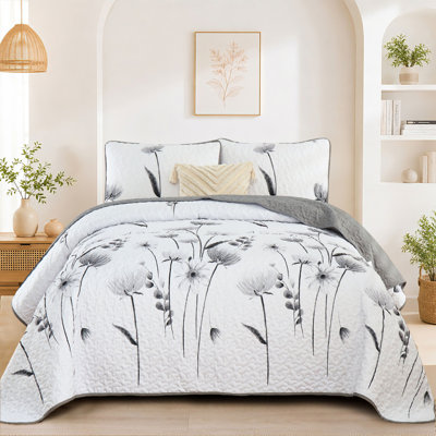 2 Pieces Floral Quilt Set Lightweight Farmhouse Style Coverlet Sets For All Season