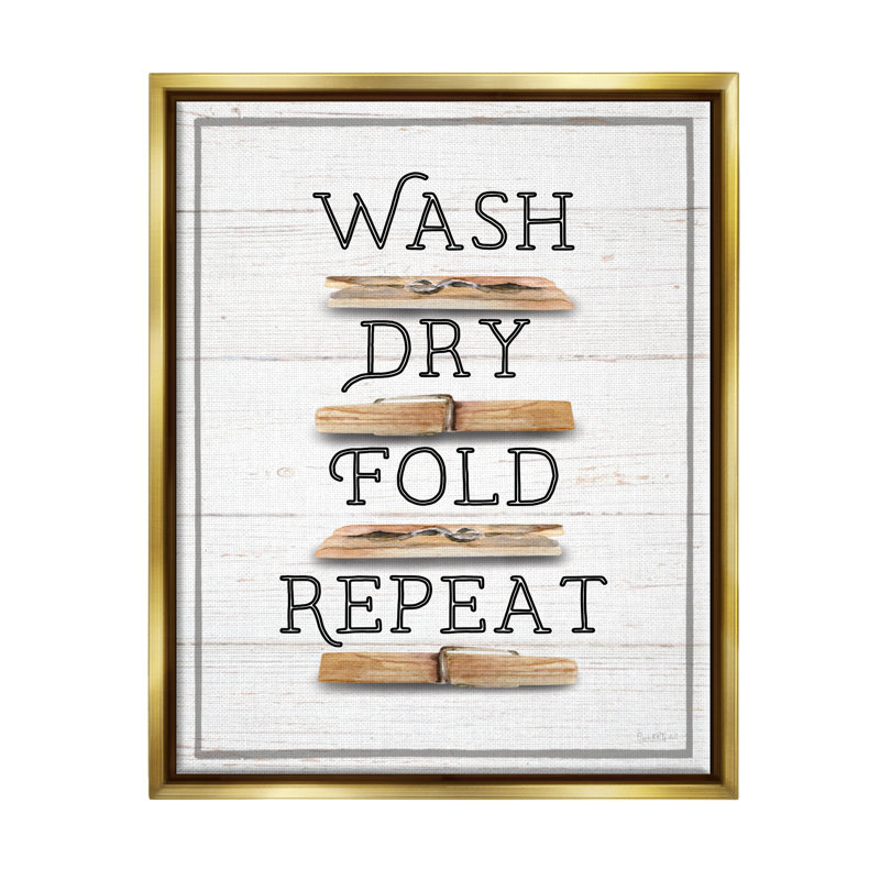 Bb-032-Floater " Rustic Laundry Phrases ", 21" H x 17" W x 1.7" D, Metallic Gold Floater Frame