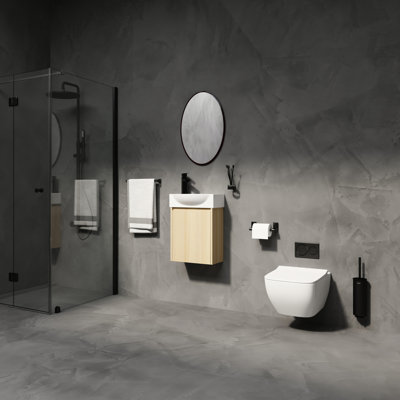 Petit meuble-lavabo de 16 po avec lavabo en céramique, armoire en chêne et armoire de rangement simple et fonctionnelle, espaces de style américain, assemblage facile à nettoyer
