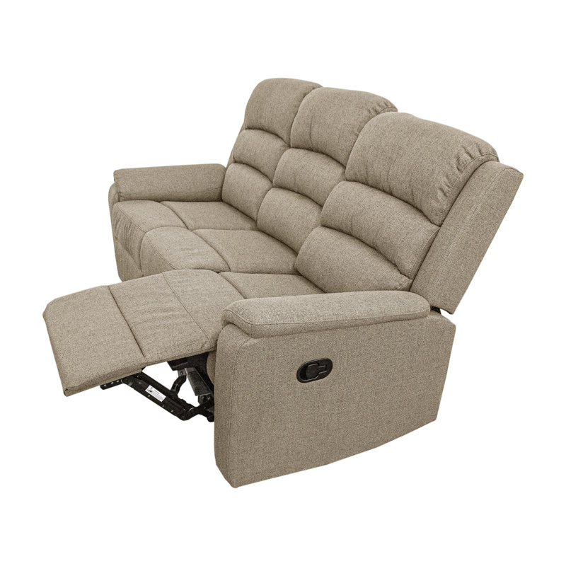Samulicci Upholstered 74'' Reclining Sofa, Light Brown Burlap Fabric