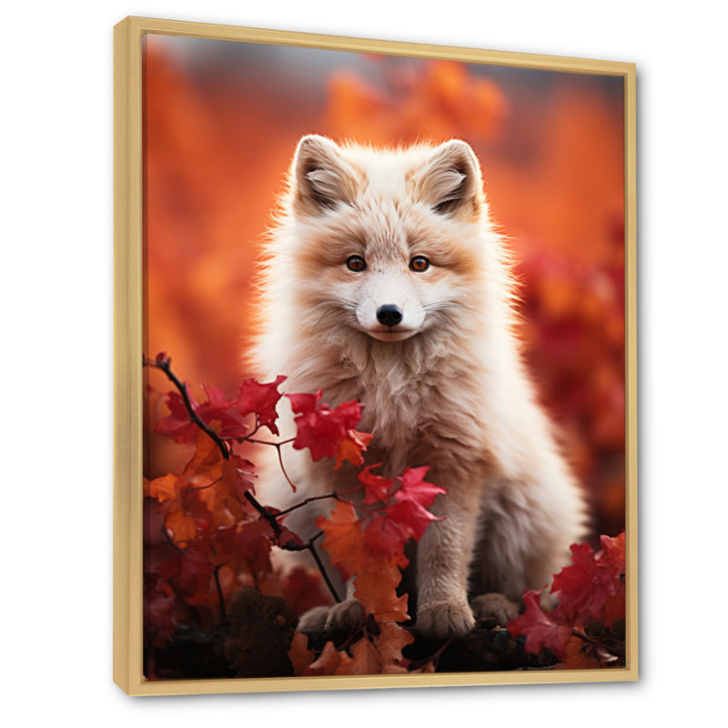 Antigore Alaska, renard arctique, rencontre sur toile, H 32 po x l 24 po x P 1 po, Cadre naturel flottant