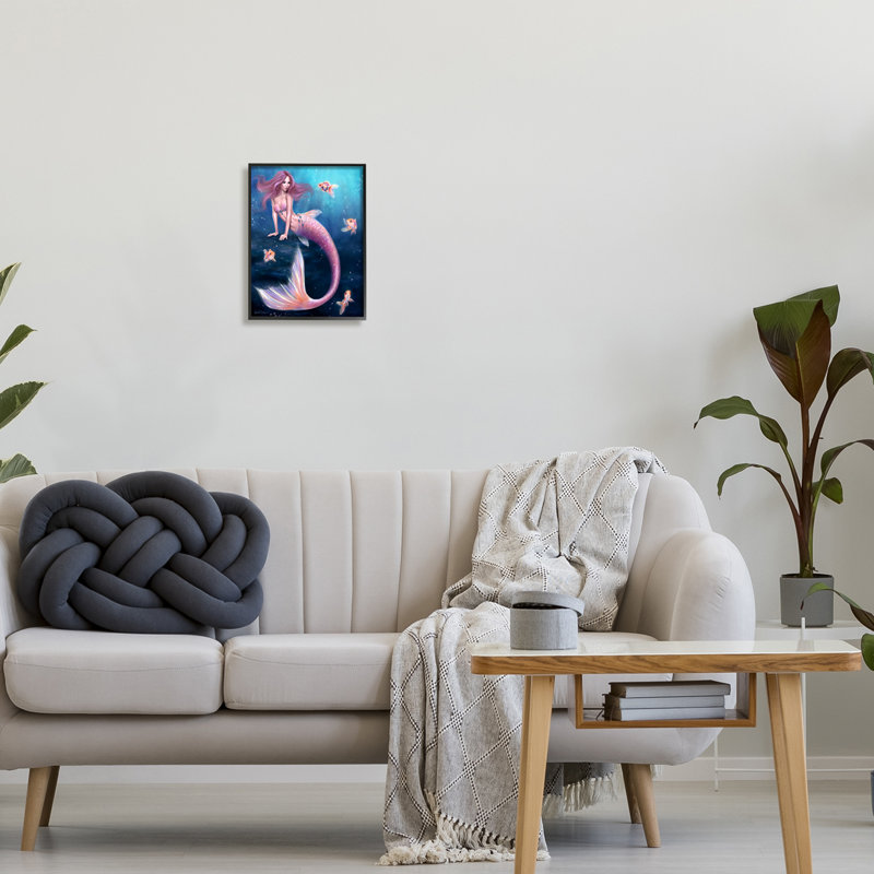 Aurélie, sirène dans la mer, Giclée encadrée noir minuit, H 14 po x l 11 po x P 1,5 po