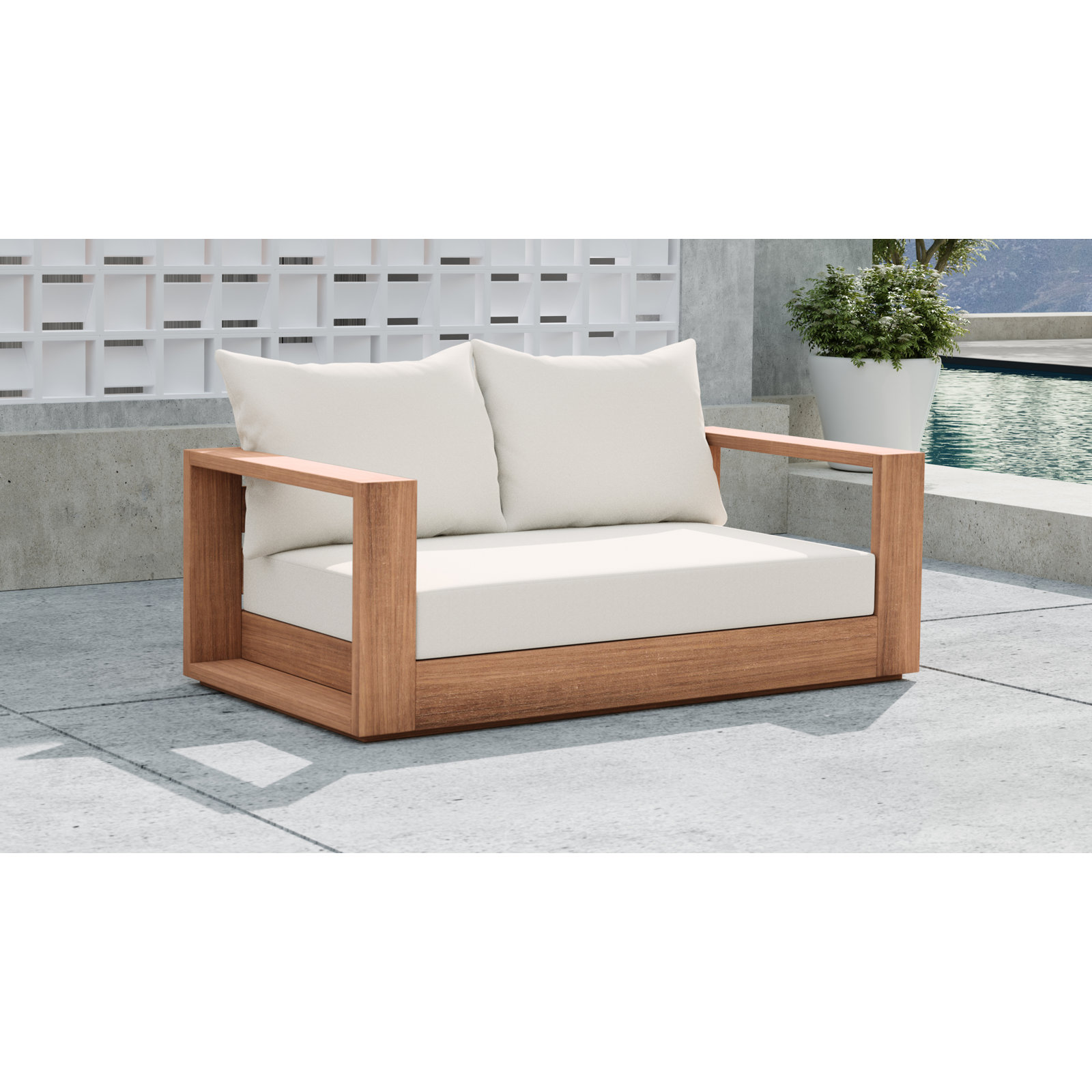 Tulum 63'' Wide Teak Loveseat with Cushions, White