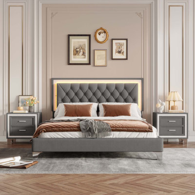 3-Pieces Bedroom Sets With LED Lights