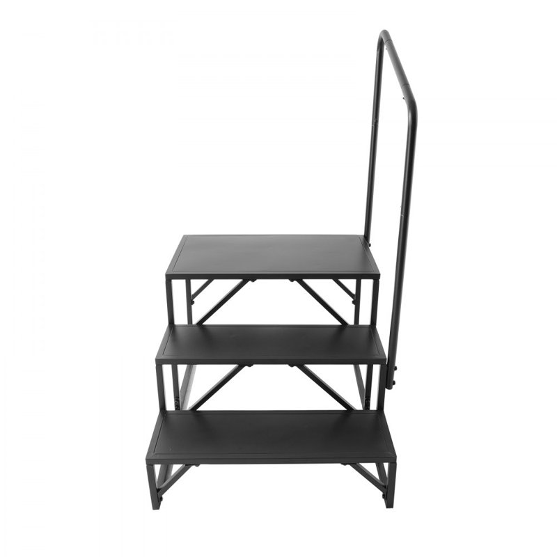 Black Carbon Steel 3-Step RV Stairs with Handrail