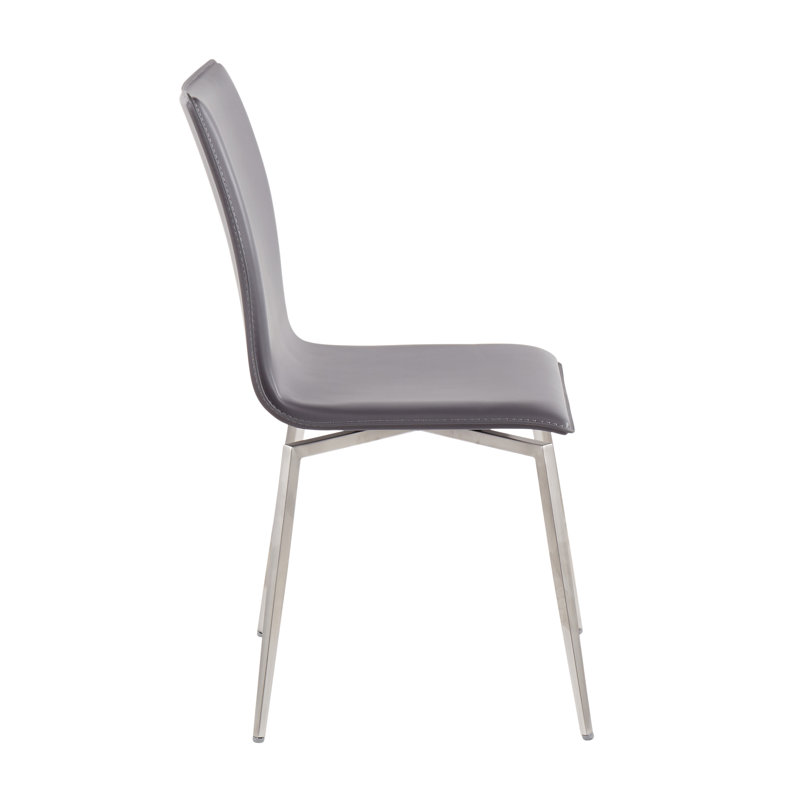 Chaise rembourrée Mason en acier inoxydable brossé et similicuir gris - ensemble de 2