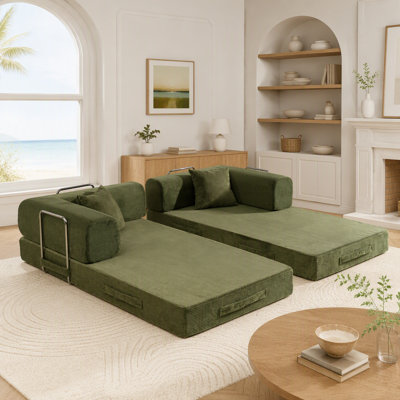 Canapé-lit convertible, canapé-lit pliant en velours côtelé, matelas de lit futon avec oreillers, canapé désossé pour le salon, vert