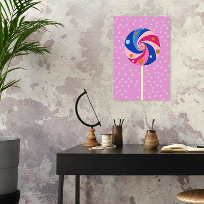 Colorful Swirl Lollipop Classic Colorful Playful Wall Art Print 1 Piece Wrapped Canvas Wall Art