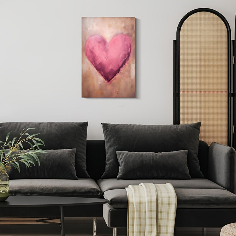 Impression sur toile moderne texturée avec cœur rose - Urban Studio, 18 * 12 pouces (45 * 30 * 2cm)