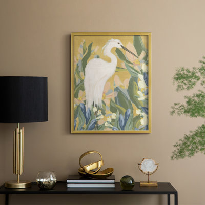Floral Egret II, reproduction encadrée - bois massif