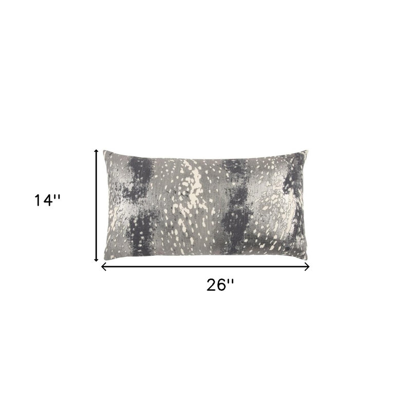 Grey Silver Metallic Abstract Pattern Lumbar Pillow
