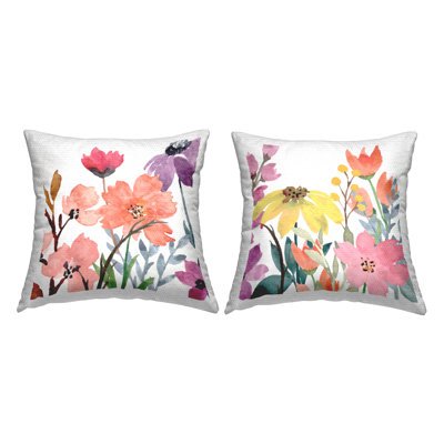 Vivid Spring Wildflowers 2 Piece Outdoor Printed Pillow Set by Kim Allen