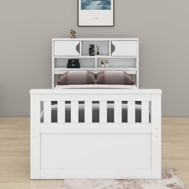 Lit plateforme simple avec tablettes, Blanc