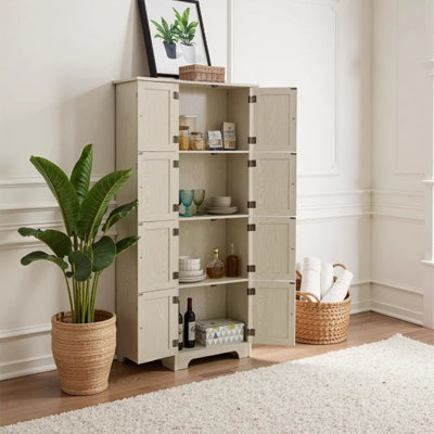 Grande armoire de rangement blanche 72,4 "avec 8 portes et 4 tablettes - Organisateur autoportant pour le salon, la cuisine, la salle à manger et le bureau