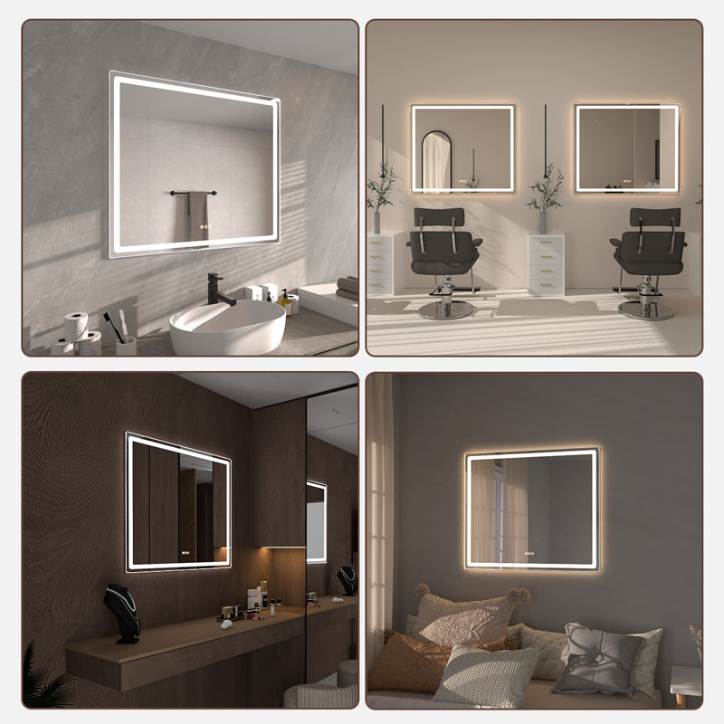 Niveous 42 in. W x 36 in. H Rectangular with Rounded Corners Frameless LED Wall Bathroom Vanity Mirror, Rectangle, 36" x 42"