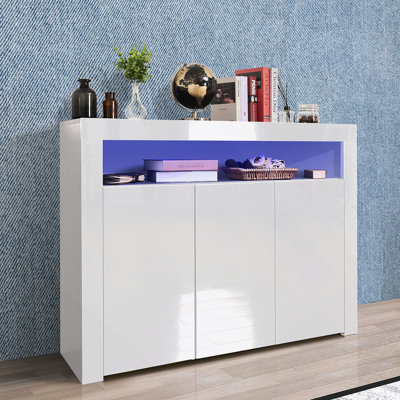 Living Room Sideboard Storage Cabinet High Gloss with Led Light for Hallway Dining Room