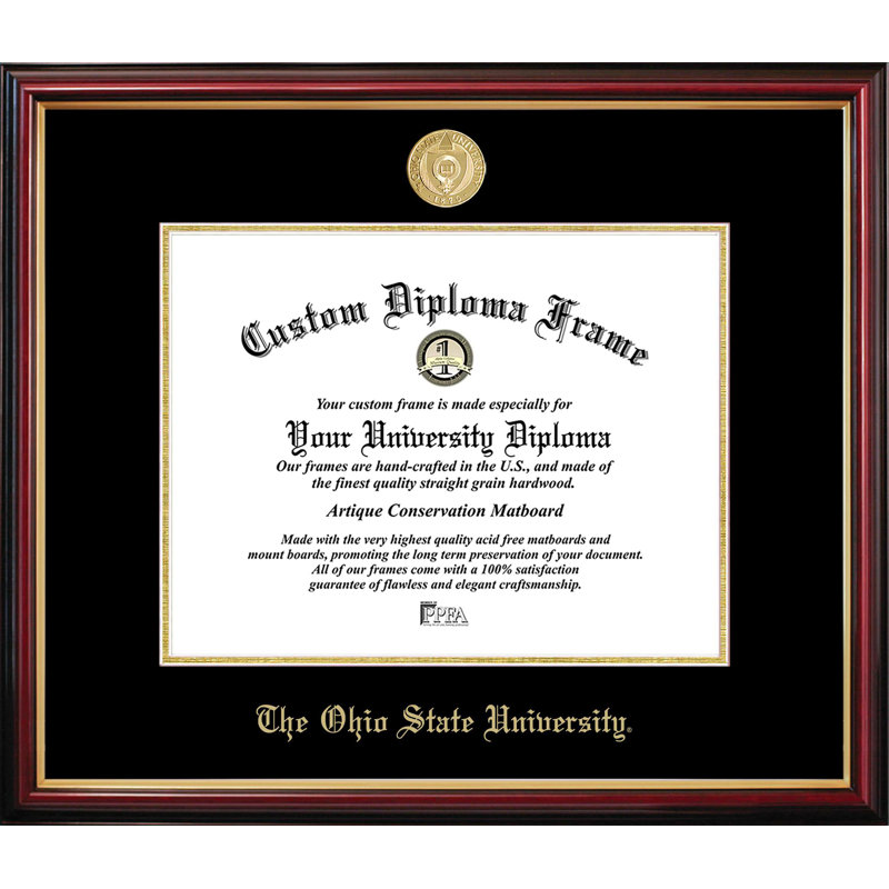 Cadre de petit diplôme de l'Université Ohio State, L 11 po x H 8,5 po, NCAA Ohio State