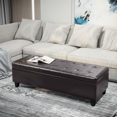 51" Dark Brown Storage Bench By , Faux Leather With Functional Area, For Living Room & Entryway Bench, Comfortable Inner