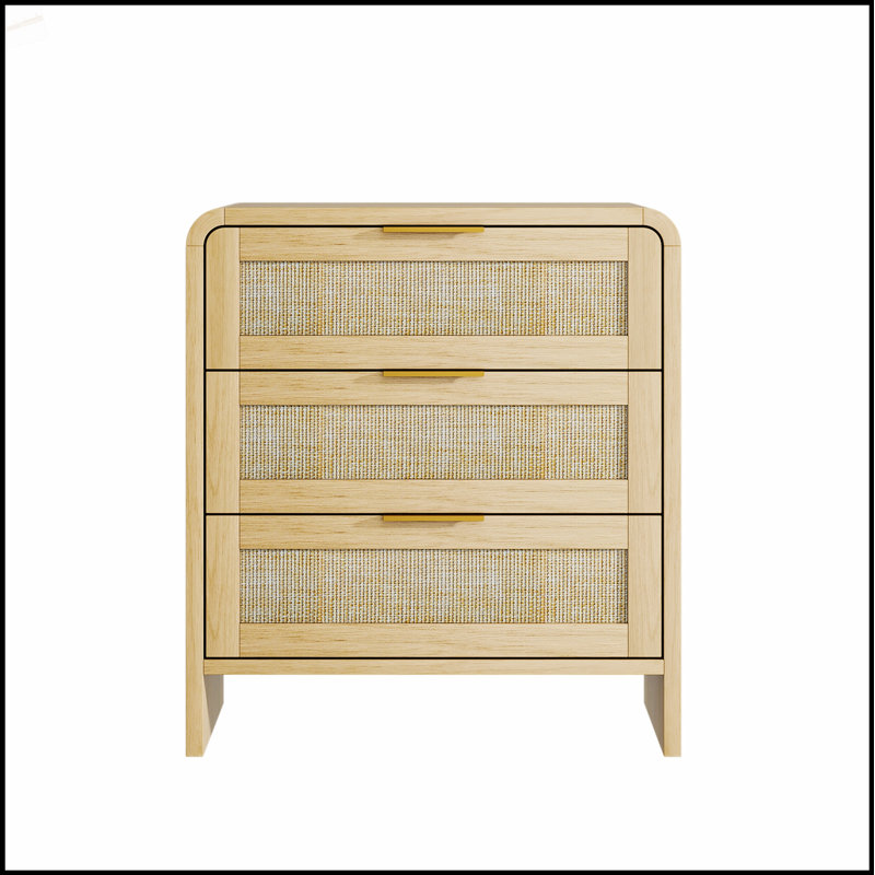 Table de chevet en rotin avec 3 tiroirs, 22,8 po, Oak, Ne s’applique pas