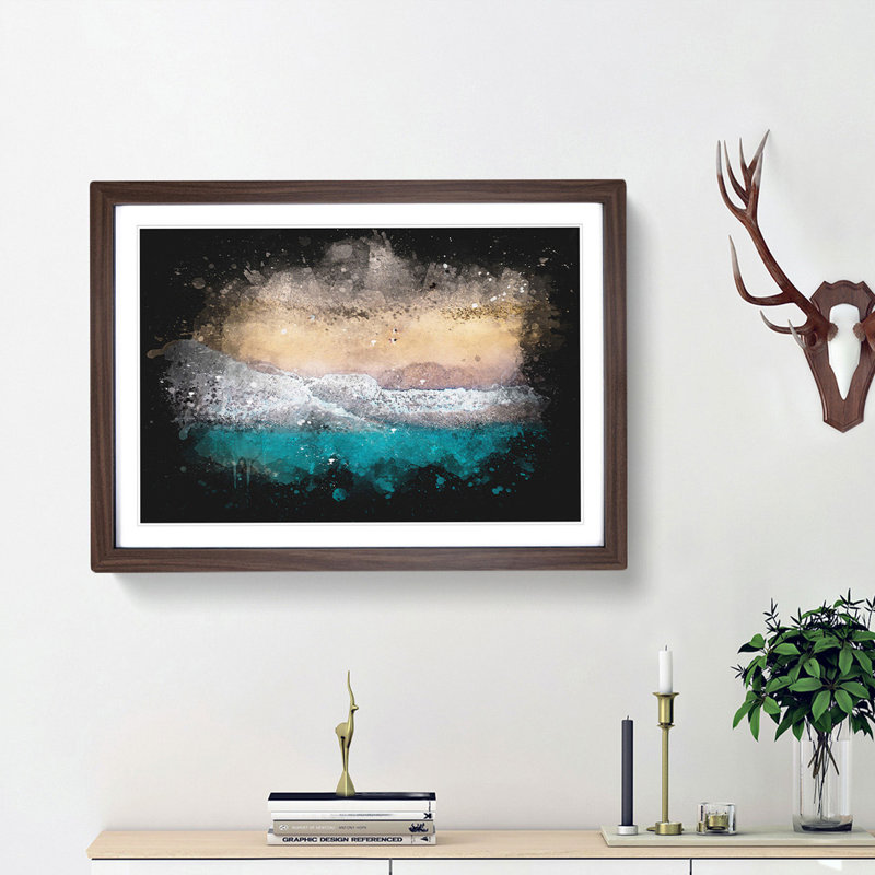 Walking upon a Beach in Corfu Greece - Picture Frame Graphic Art Print, 62cm H x 87cm W x 2cm D, Walnut Framed