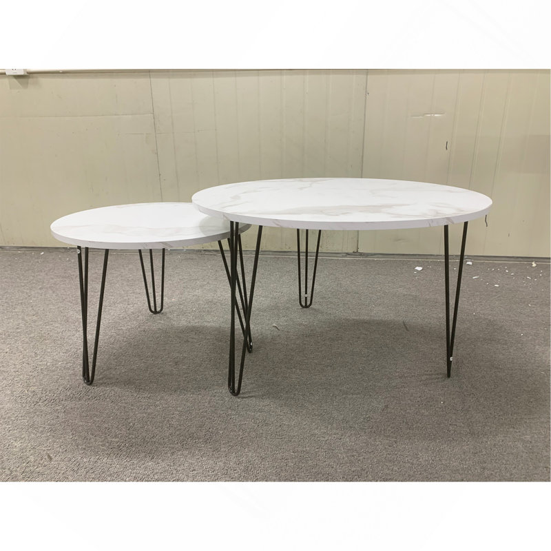 Round Nesting Coffee Table Set Of 2, White, Marble
