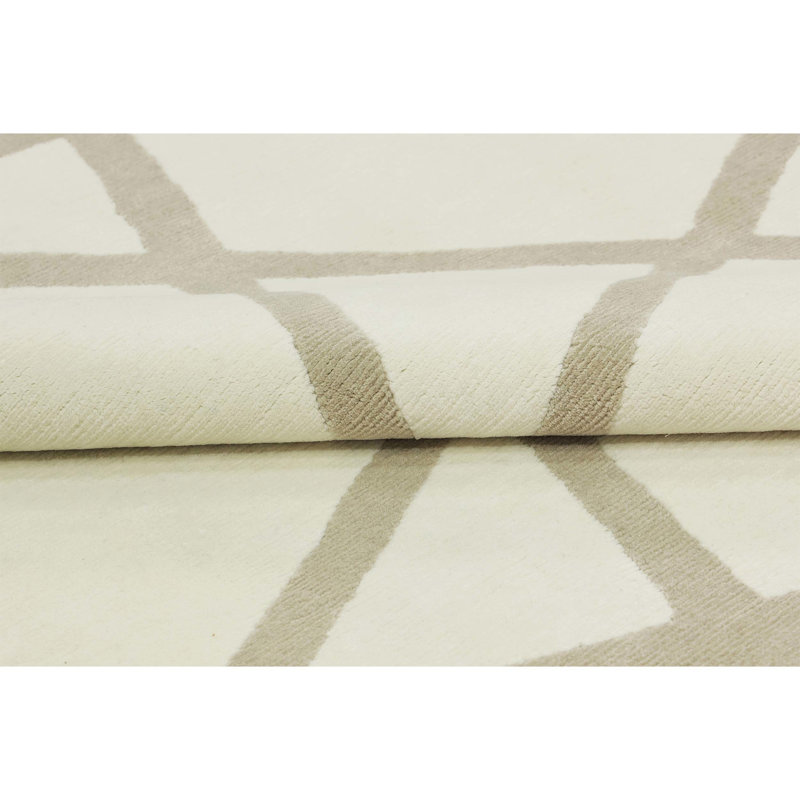 Tapis blanc et beige noué à la main de haute qualité, Rectangle de 10 pi x 14 pi