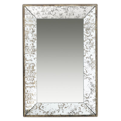 Antique Silver 24" X 15" Rectangle Mirror With Floral Enhancement, Wall Hanging & Mirrored Tray For Home Decoration Adorned Mirror,