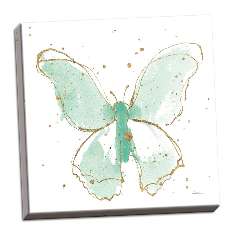 Reproduction d’art sur toile « dorées Butterflies II Mint », Toile tendue, H 12 po x l 12 po x P 0,75 po