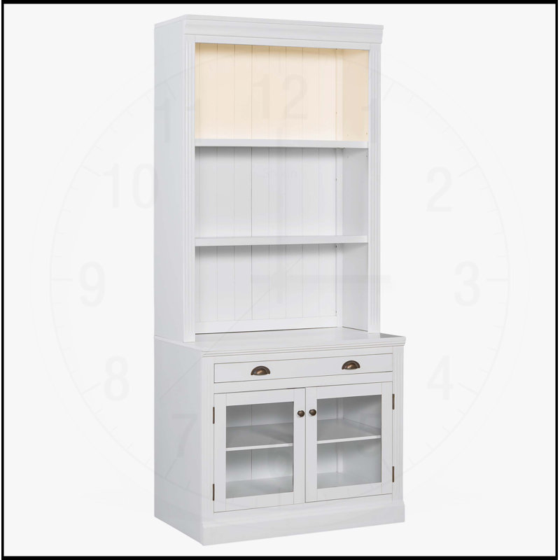 83.4 Inch Tall Modern White Bookshelf with LED Lighting, 2 Glass Doors, 1 Drawer, and Adjustable Shelves for Versatile Storage
