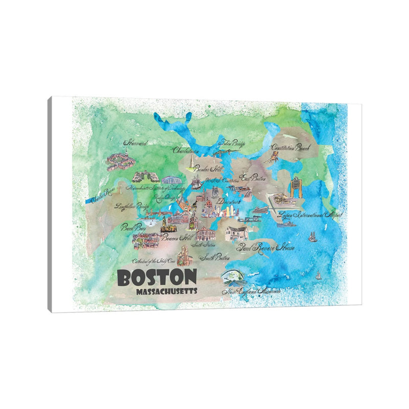Boston, Massachusetts Travel Poster by Markus & Martina Bleichner - Wrapped Canvas Gallery-Wrapped Canvas Giclée
