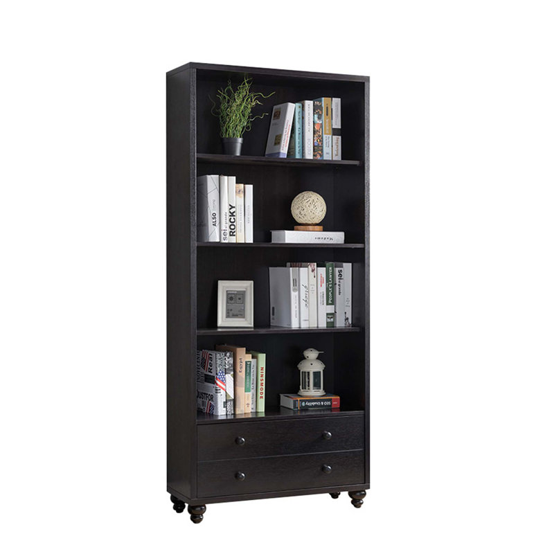Bibliothèque de salon, présentoir avec 4 tablettes spacieuses et 2 tiroirs