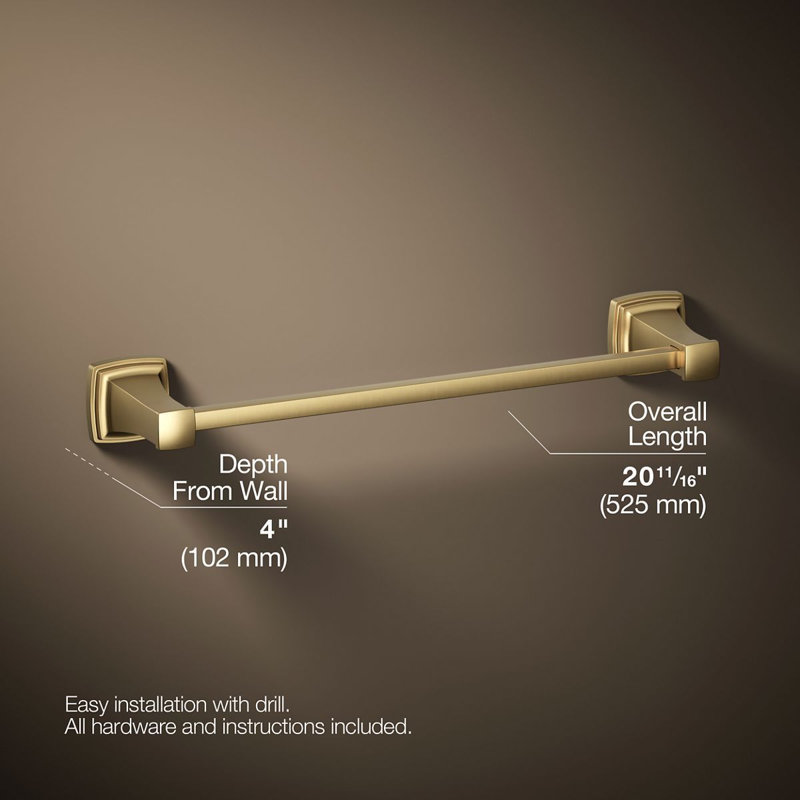 Riff Wall Mounted Towel Bar, Vibrant Brushed Moderne Brass, 18"W