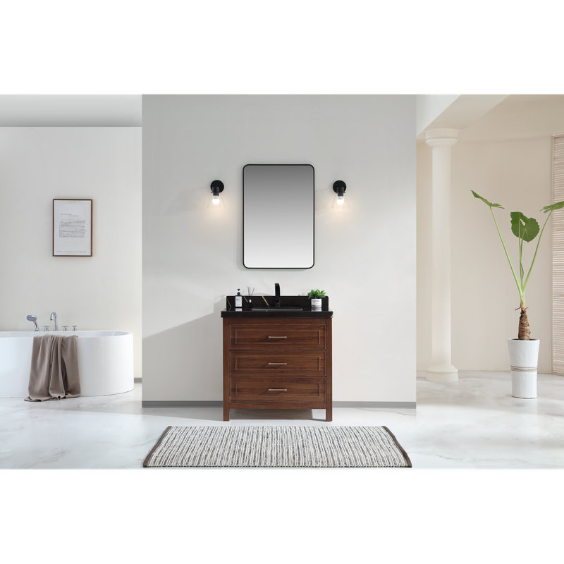 Meuble-lavabo en Ã©bÃ¨ne de 36 po avec plan de travail WK-36 de 2 po d'Ã©paisseur, Brun, Noir