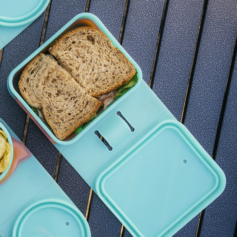 Silipint: silicone Go Go Bols: paquet de 2 Taille du sandwich: fumée - incassable, micro-ondes, flexible, couvercle attaché, voyage