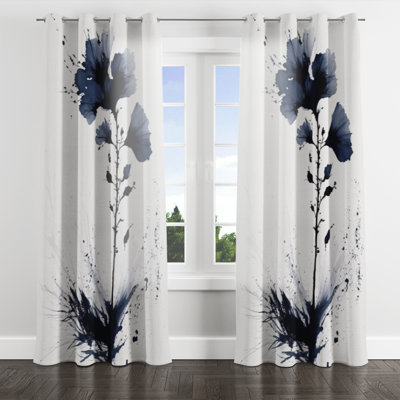 Hibiscus bleu et blanc Euphoria II - Rideau à œillets traditionnel - Velours obscurcissant - 1 panneau