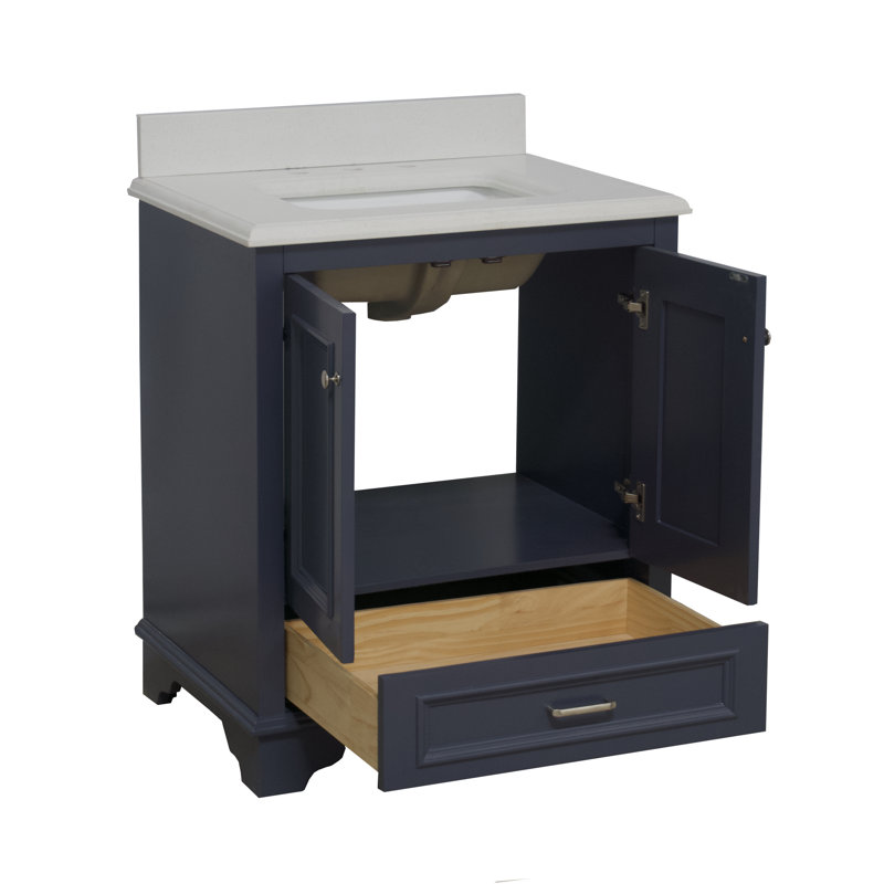 Loughlam 30'' Single Bathroom Vanity with Top, Marine Gray, Quartz