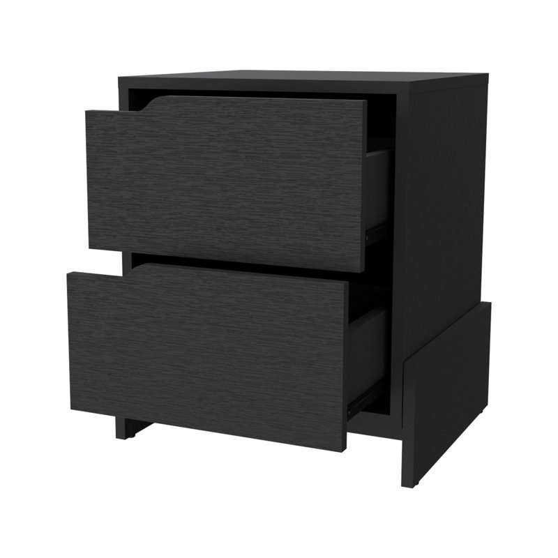 20" Black Two Drawer Faux Wood Nightstand