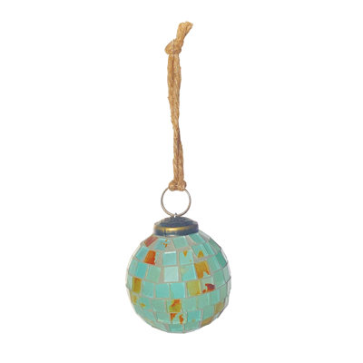 Ornement boule de mosaïque en verre vert antique avec des accents de fer