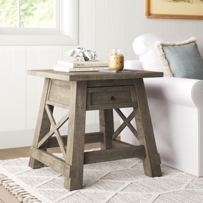 Calixta Solid Wood Top 1 End Table with Storage and Built-In Electrical Outlet