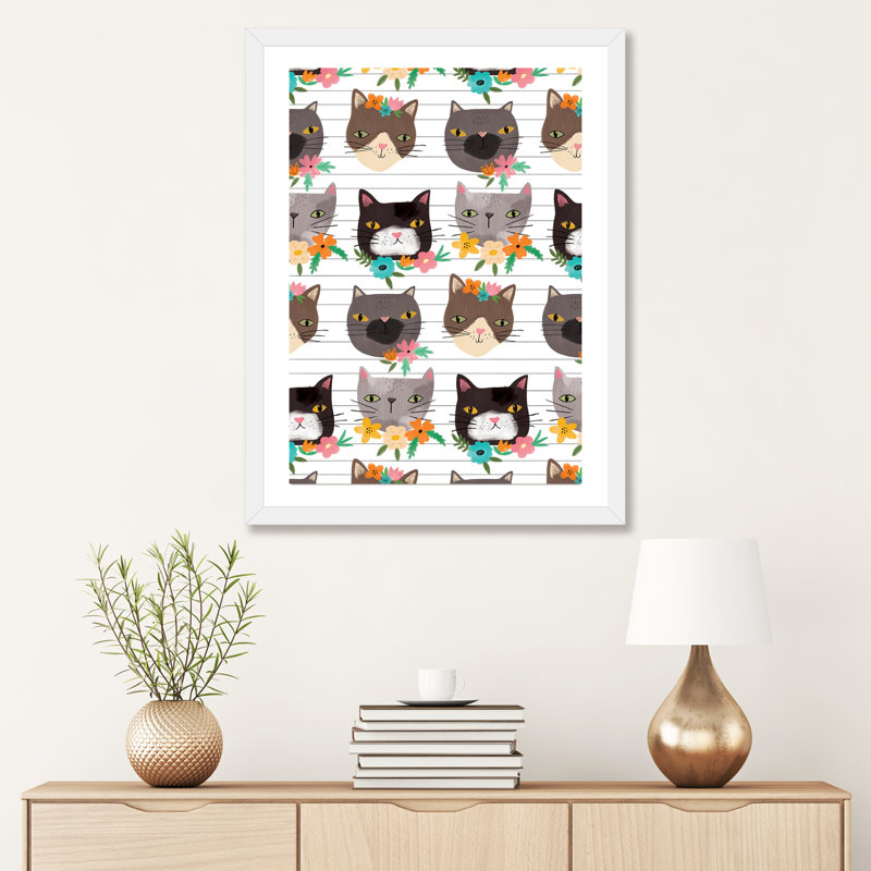 «Everyday Feline Foliage» par Lisa Barlow - impression d'art graphique, H 32 po x l 24 po x P 1 po, Papier encadré blanc