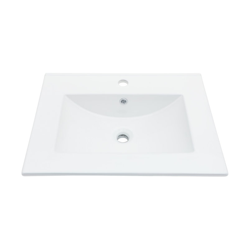 24" White Ceramic Rectangular Bathroom Single Vanity Top Sink Only with Overflow, Single