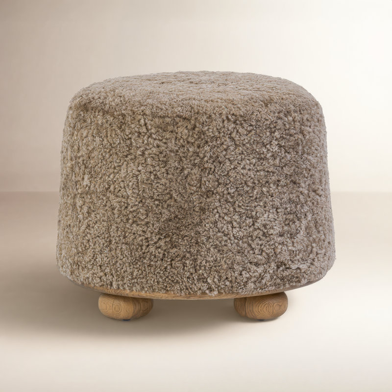 Bilbury Round Ottoman, Taupe Shearling