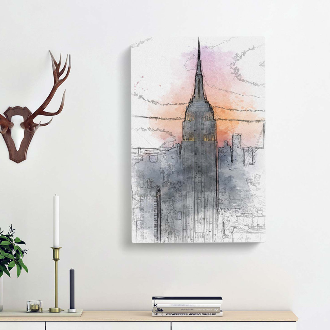 Empire State Building Sunset in Abstract - Wrapped Canvas