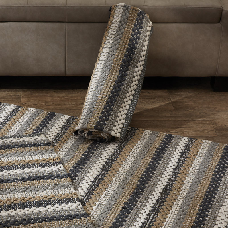 Tapis de couloir rayé en coton 2 pi x 6 pi gris / brun / beige Jatarius